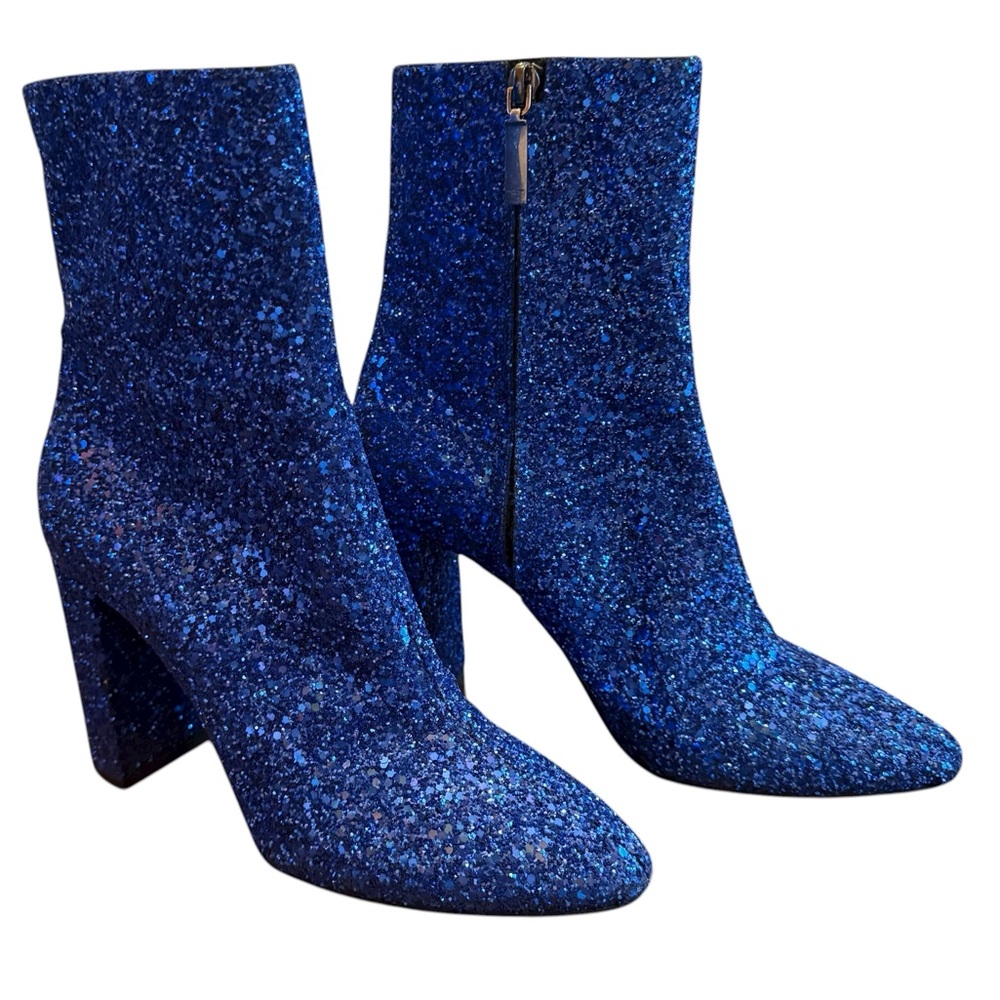Saint Laurent Lou 95 Blue Metallic Glitter Ankle Boots EU 39 US 9